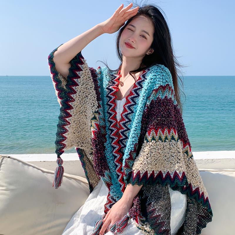 Cape de Style ethnique pour femme, pull surdimensionné, veste, mode, ample, Patchwork, longue écharpe chaude, Cardigan tricoté, nouvelle collection
