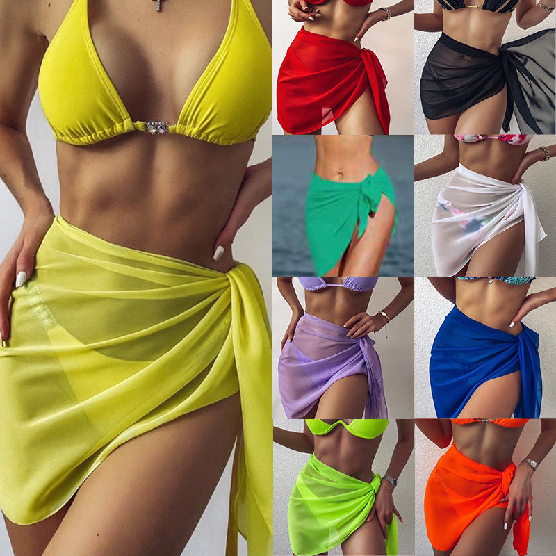 Femmes maillots de bain en mousseline de soie couvrir enveloppes paréo écharpe Bikini cache-maillotage plage jupes Sexy écharpe transparente couvrir robe