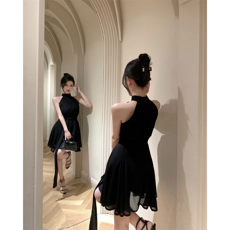 Robe trapèze en mousseline de soie blanche pour femme, robe courte, taille haute, style de vacances, ruban éducatif, niche d'été