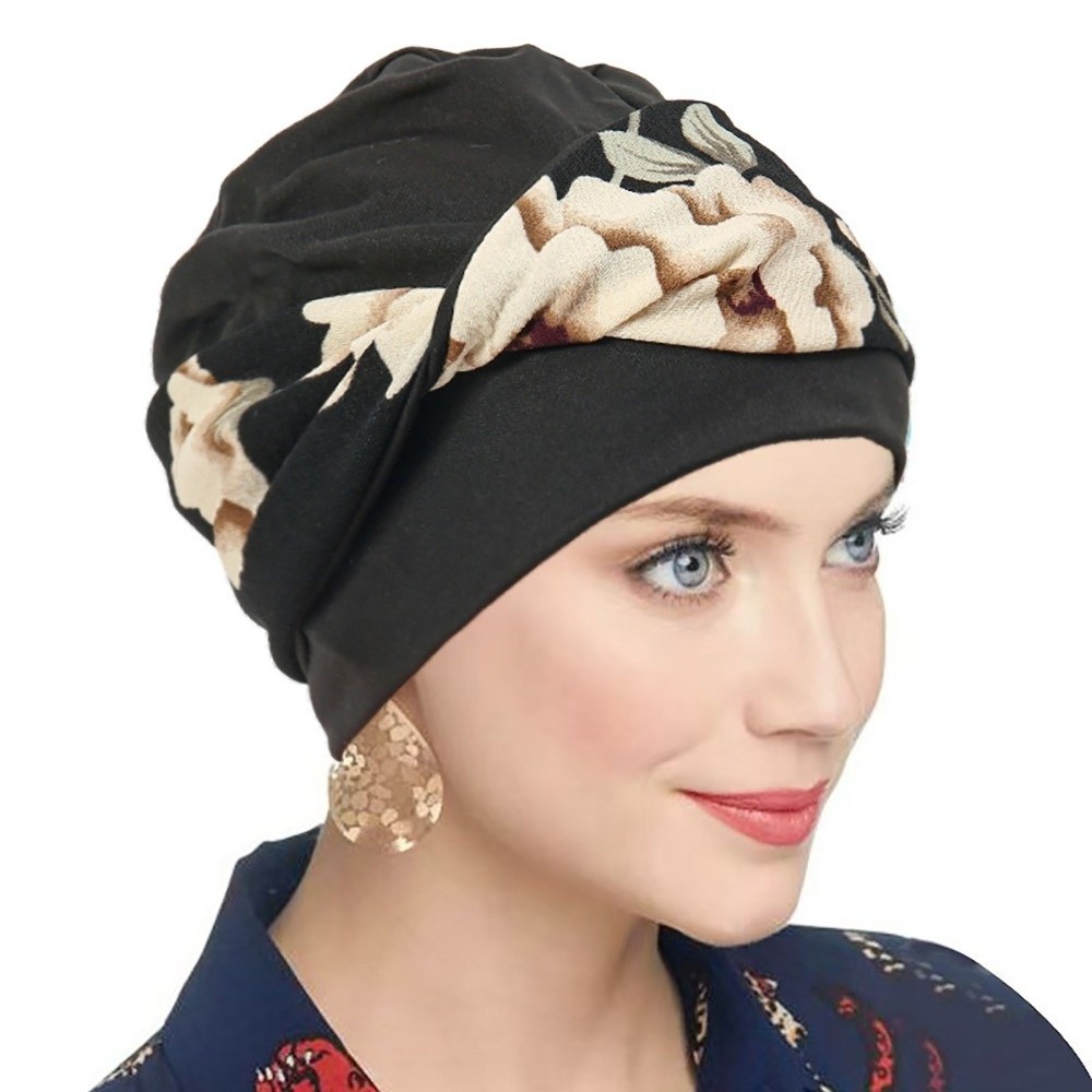 Chapeau Chimio Décontracté à Nœud Imprimé Floral, Élastique et Extensible, Turban Doux et Respirant pour Chimiothérapie