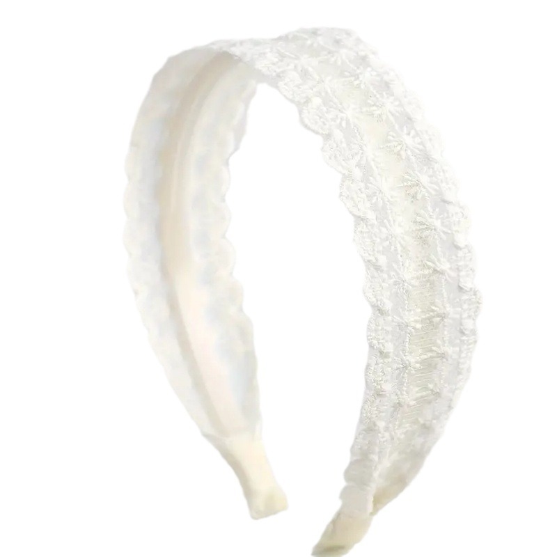 Serre-tête large en dentelle brodée blanche pour femme – Élégant, polyvalent, amusant, tendance – Accessoire de cheveux rétro et charmant