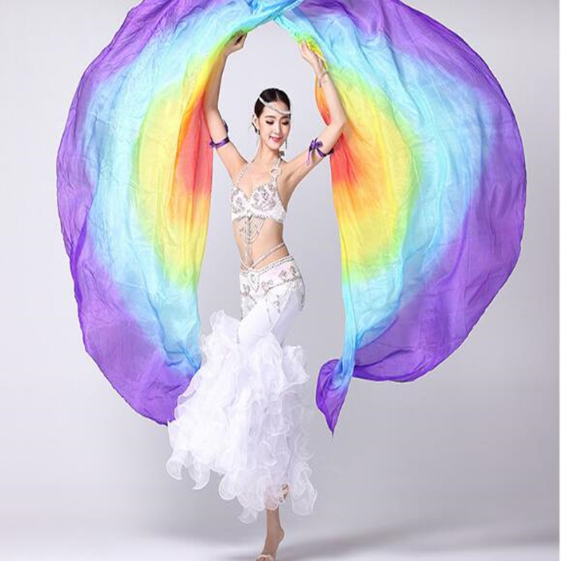 Voile de danse orientale 100% soie, paire d'ailes Isis avec bâton, accessoires de spectacle sur scène, teinture par nouage, photographie demi-cercle