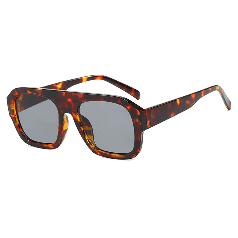 Lunettes de soleil carrées de luxe pour femmes, nouvelle monture épaisse Vintage léopard Orange, mode féminine polygone, lunettes à dessus plat