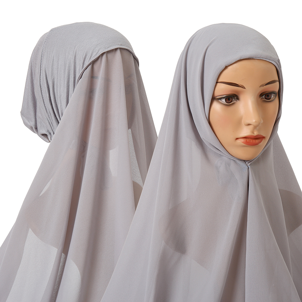 Hijab instantané en mousseline de soie, avec sous-écharpe Modal pour femme musulmane, châle en mousseline de soie de couleur unie, prêt à porter, bonnet sous-vêtement Hijab