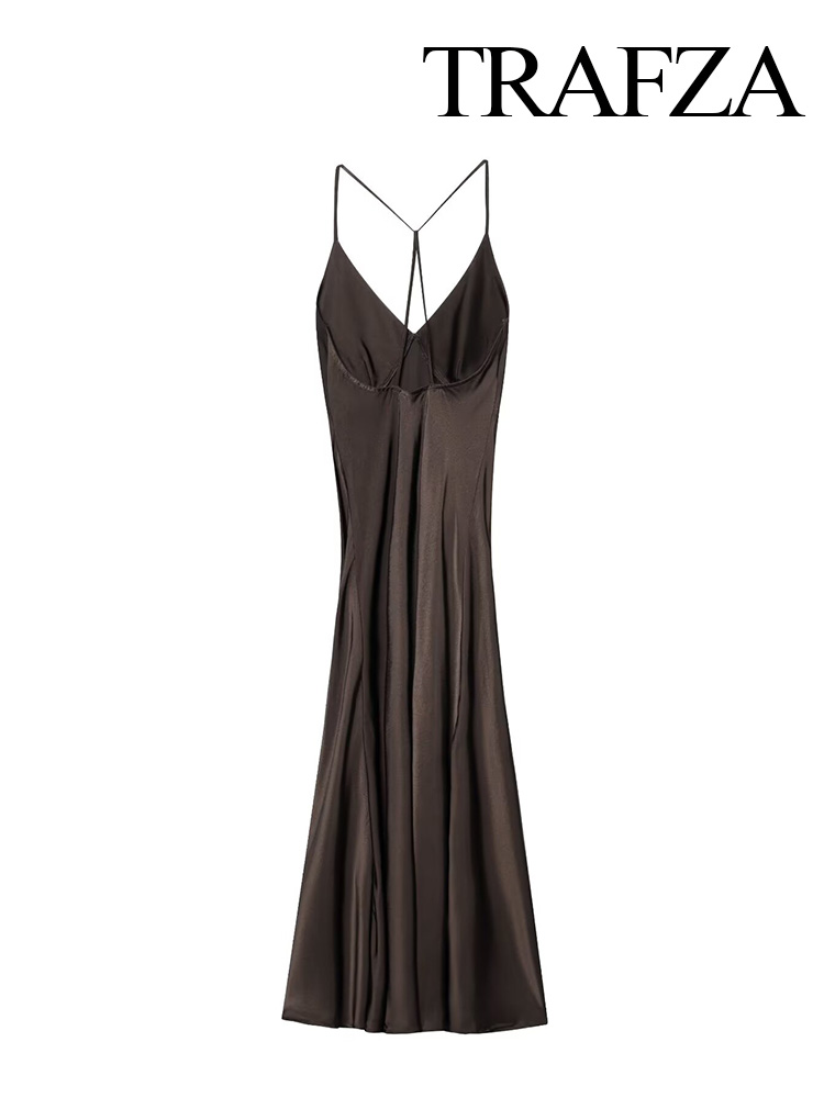 HH 2025 femme col en v dos nu sous-vêtements Style robe femmes été nouveau solide Chic fermeture éclair sans manches vacances Style longue robe