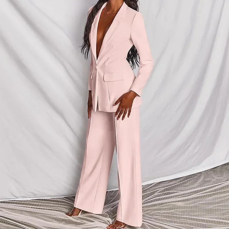 Ensemble 2 Pièces Femme 2026 Nouvelle Mode Blazer Professionnel + Pantalon Couleur Unie Décontracté Costume Deux Pièces Vêtements Femme Europe