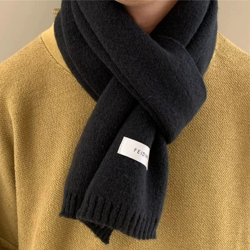 Écharpe tricotée thermique unisexe, couleur unie, châle de cou, chaud, coupe-vent, couleur unie, pour femmes et hommes, mode moto, hiver