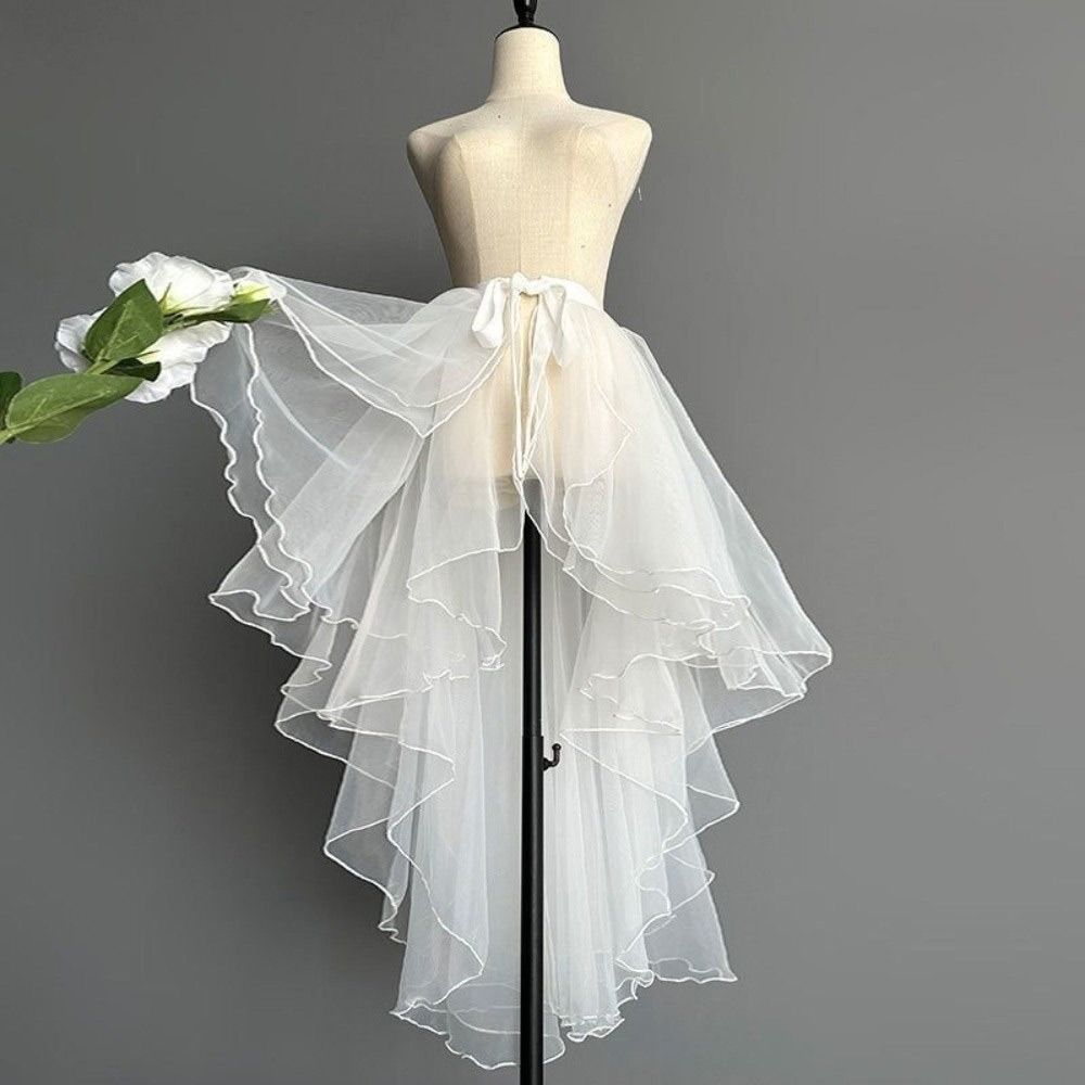 Jupes en maille élégantes à lacets, taille haute, en tulle fin, à ourlet asymétrique, superposées, style ballet pour femme
