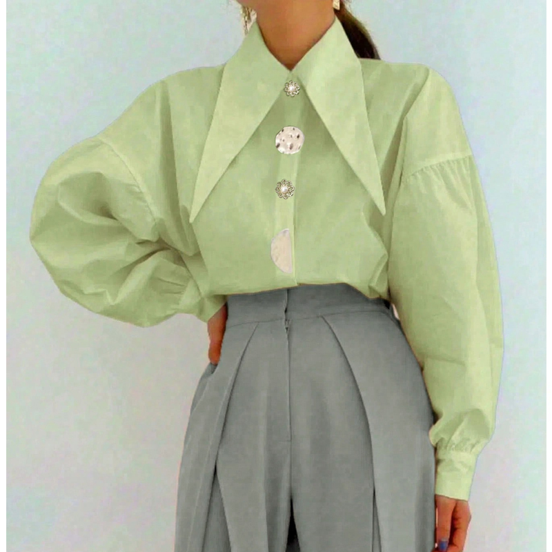 Chemisier ample à col pointu pour femmes, élégant, mode décontractée, chemises à manches longues, col rabattu, hauts, vêtements simples
