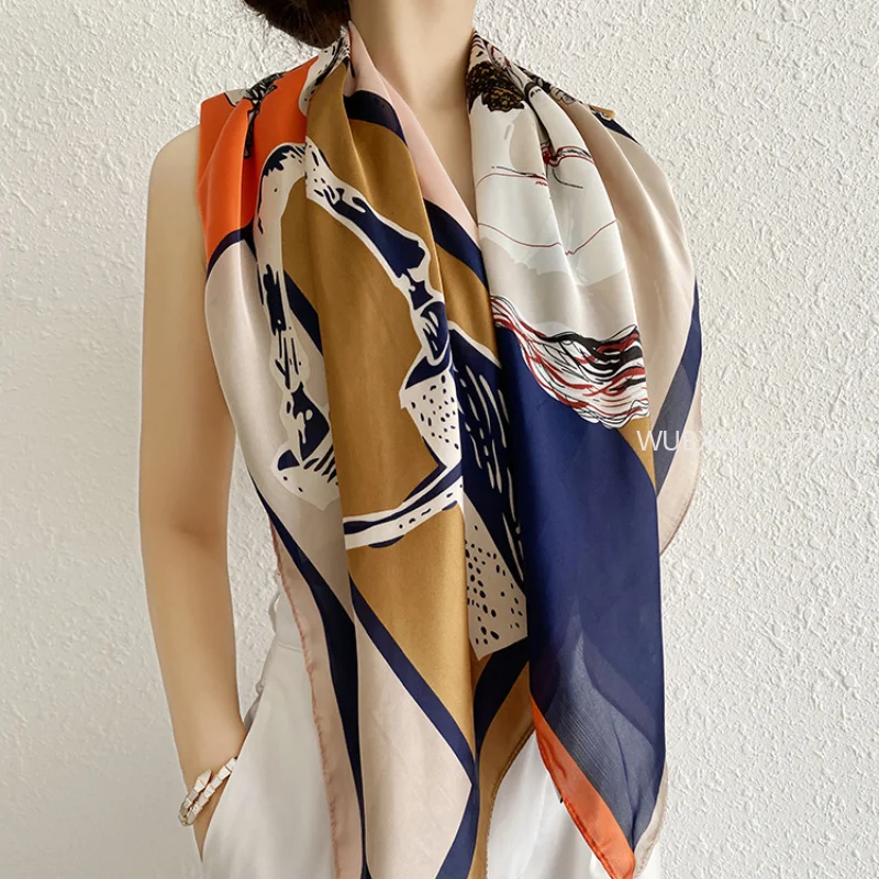 90*90cm châles carrés et enveloppes foulard de cou imprimé Floral pour femmes foulards de cou en Satin de soie pour dames foulards de tête Bandana femme