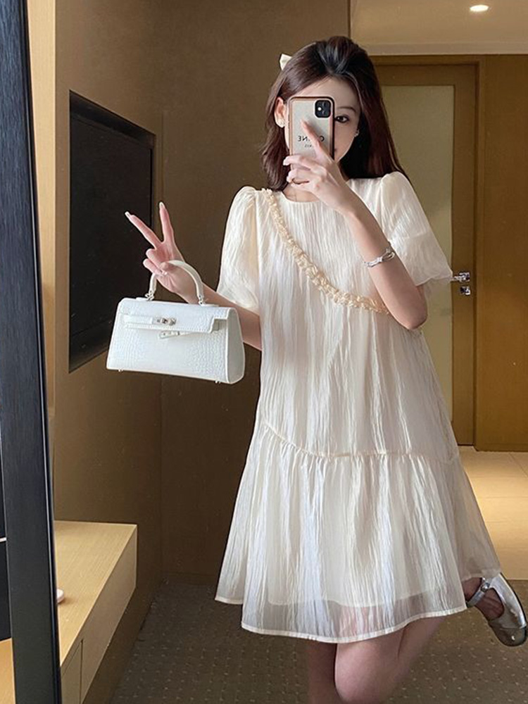 Nouvelle Robe en Chiffon Tendance pour Femme, Col Rond, Manches Courtes, Mini-Robe Sexy, Décontractée d'Été, Style Japonais Mignon et Élégant, Douce, Vestidos
