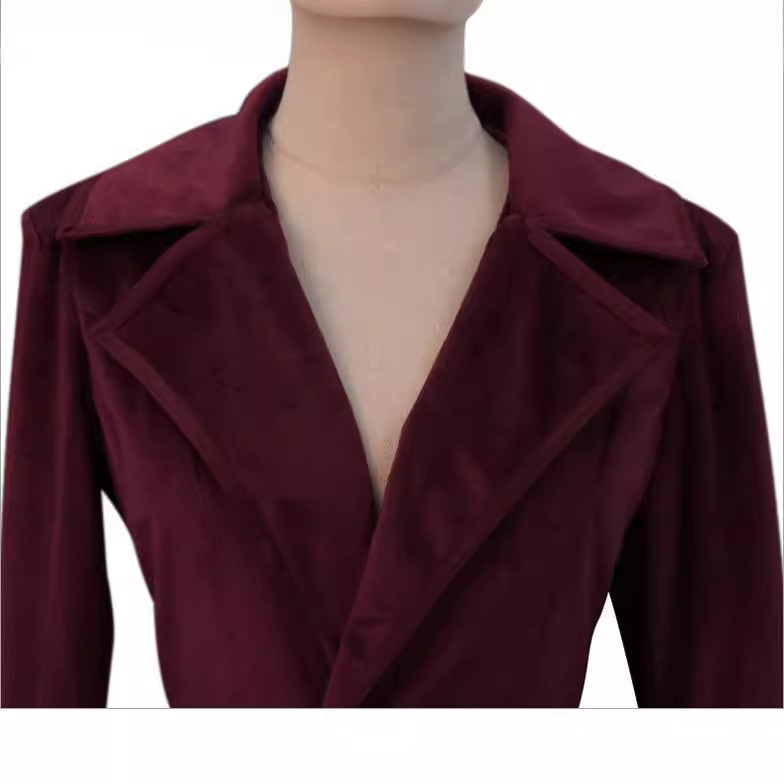Trench-Coat élégant à revers cranté pour femme du 19ème siècle, veste longue en velours, longueur Maxi, gothique victorien, coupe cintrée