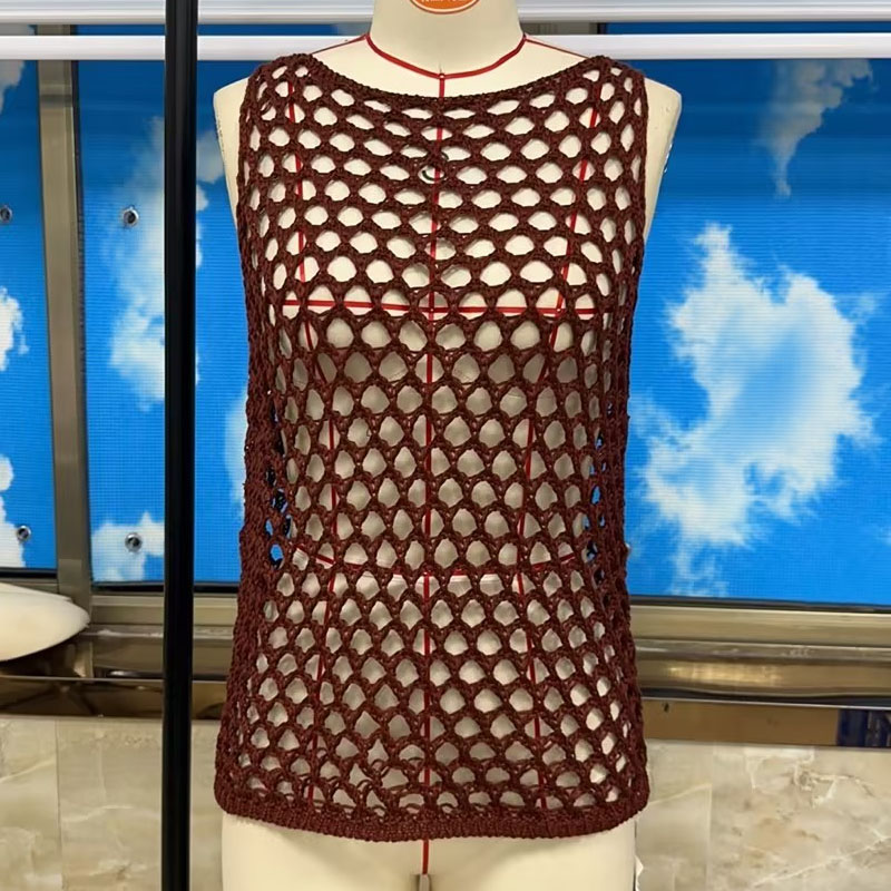 Débardeurs courts en crochet ajouré pour femmes, tricotés sans manches à col rond, style résille, dos nu, pour l'été, gilets de plage, cache-maillots de bain