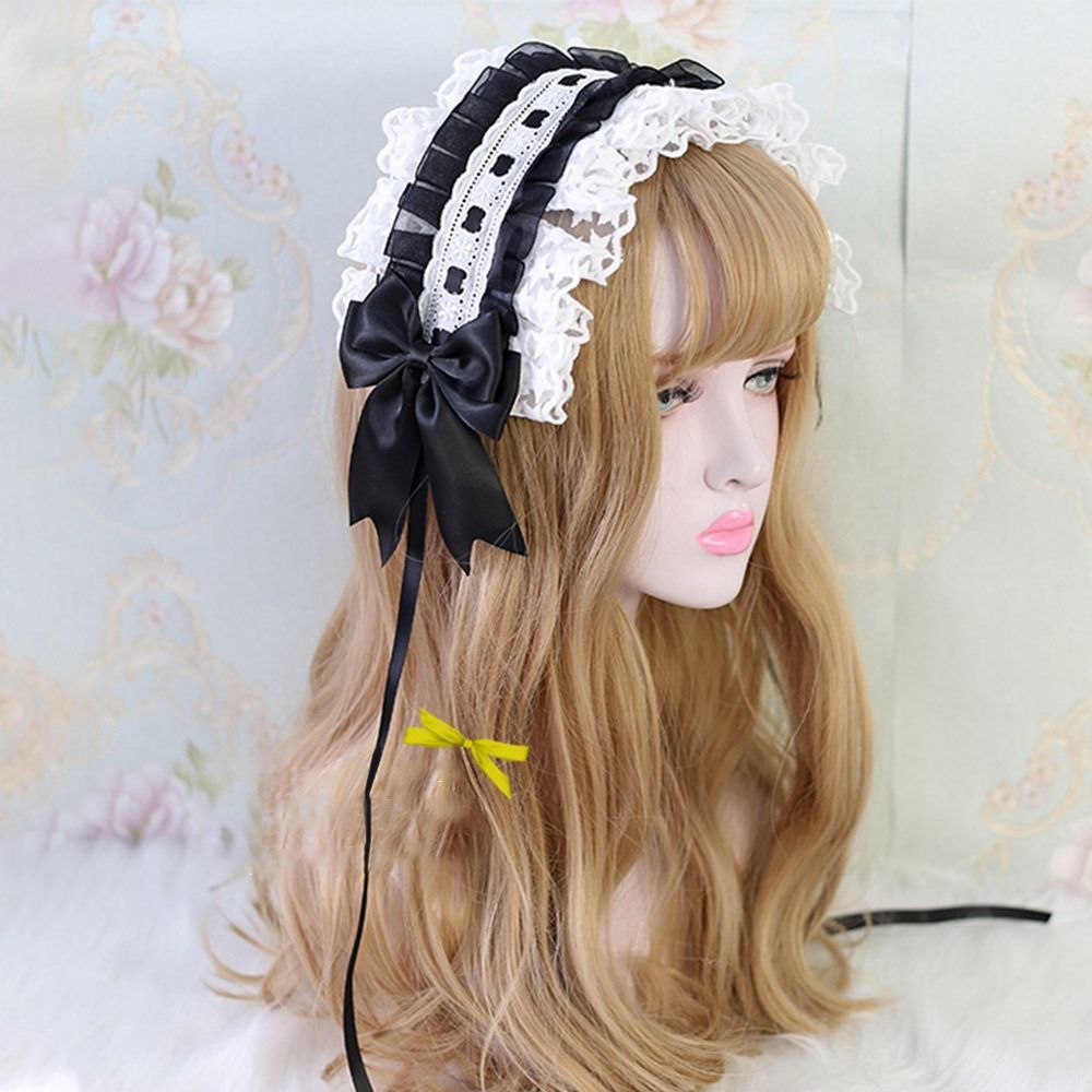 Bande de Sauna à Volants Lolita de Style Japonais, Bandeau avec Nministériels d en Dentelle Brodée d'Étoile Douce, avec Épingles à Cheveux, Coiffure de Cosplay de Demoiselle d'Honneur