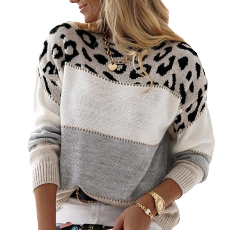 Pull léopard à manches longues pour femme, haut tricoté, rose, vêtements d'automne et d'hiver, T-Shirts sur mesure
