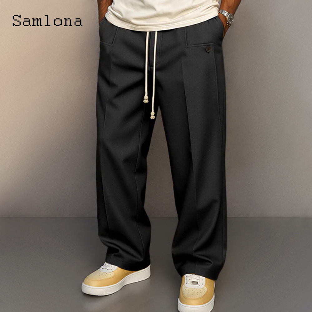 2025 hommes Stand poche pantalon droit décontracté grande taille 3xl hommes Baggy cordon pantalon mâle cheville longueur bas kaki jaune