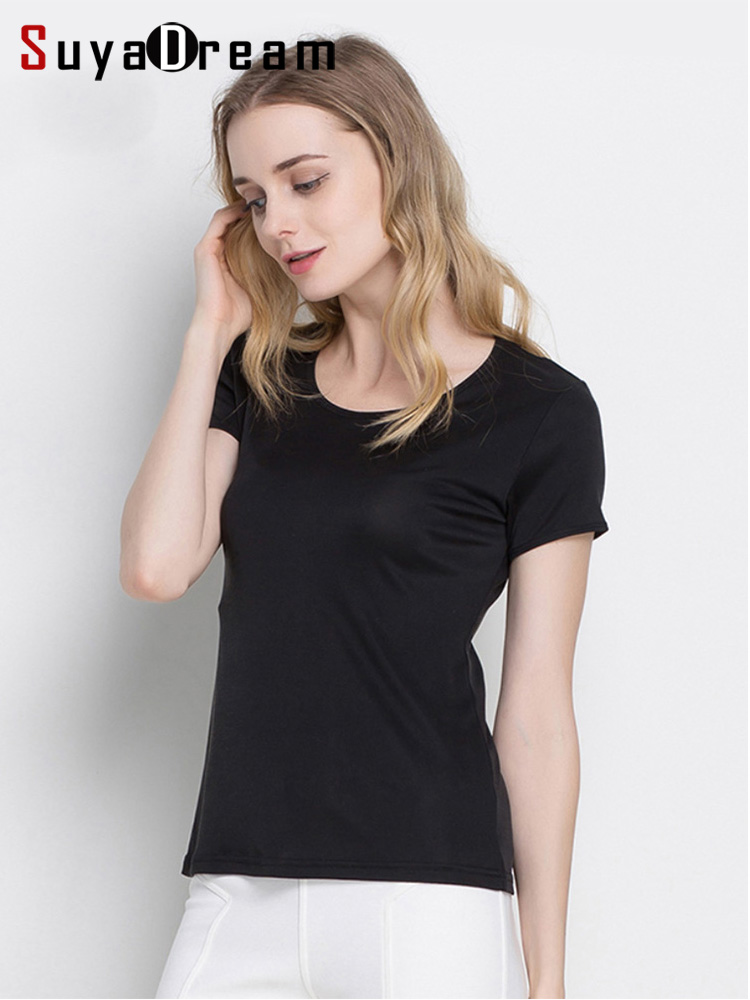 SuyareplWoman-T-shirt à manches courtes et col rond pour femme, simple et solide, couleur noire et blanche, été