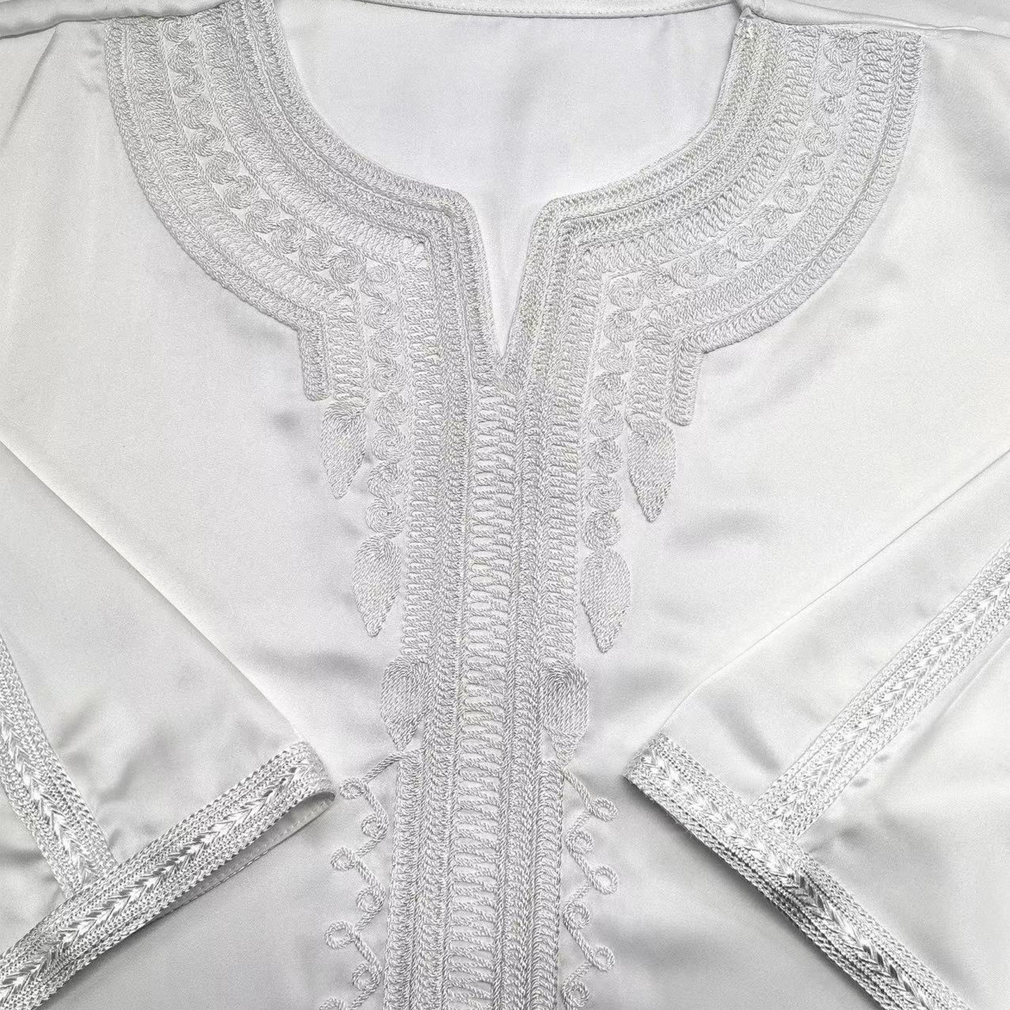 Qamis blanc brodé marocain pour hommes musulmans, abaya islamique ample pour les fêtes, robe longue arabe pour homme