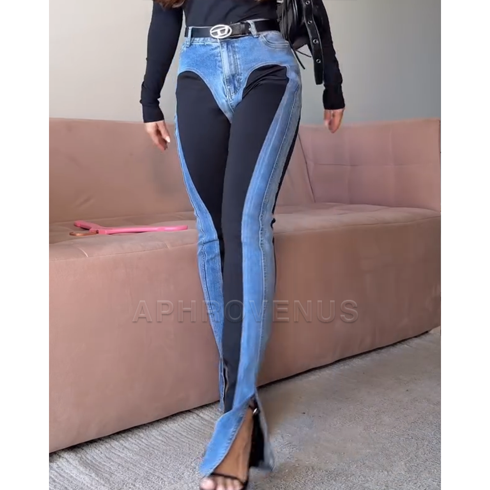 Jean amincissant bicolore pour femmes, pantalon en Denim extensible, taille haute, coupe slim, confortable, contrôle du ventre, crayon