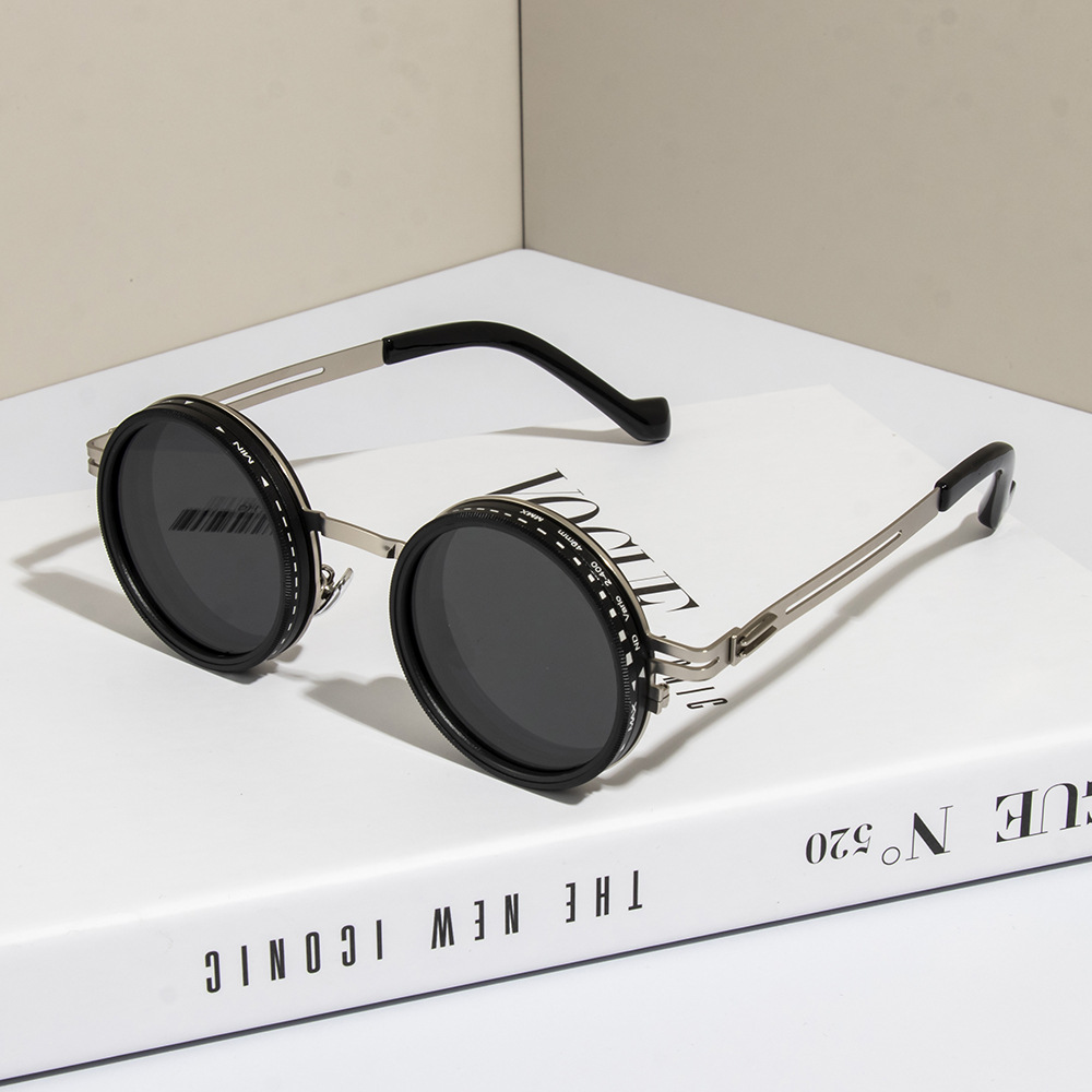 Lunettes de soleil rondes polarisées ND9 lunettes de soleil à gradation réglable hommes femmes rétro Punk hommes lunettes de pêche nuances extérieures UV400