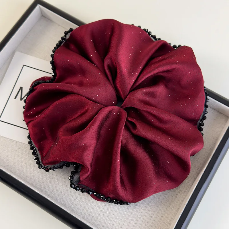 Chouchous en Satin brillant pour cheveux, étoile rétro, surdimensionné, perles en dentelle, bandeaux pour femmes, corde de tête élégante, cravate pour cheveux, accessoires de fête pour dames