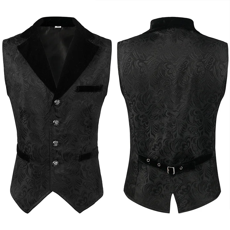 Gilet de Pirate médiéval pour hommes, Cosplay de la Renaissance, gilet Vintage Vicotiran Steampunk Jacquard, robe longue gothique, gilet noir