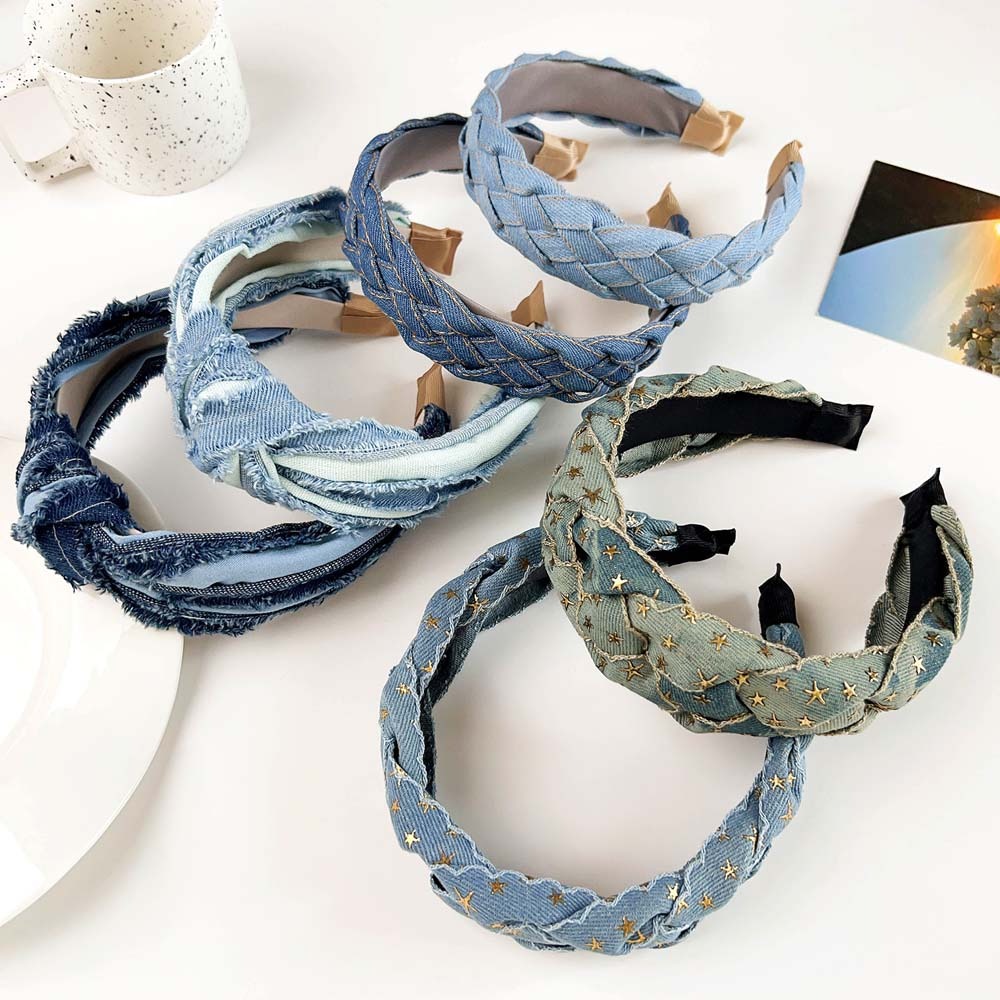 Bandeaux larges noués en denim pour femmes, bandeaux de sauna, coiffure INS Fashion Cool Cowboy, cerceaux de cheveux