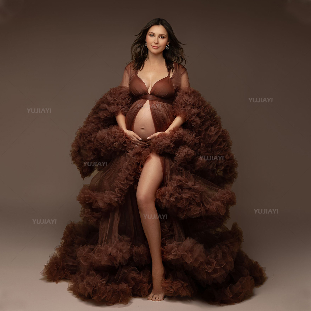 Robes de bal de maternité personnalisées, en Tulle pelucheux, à volants, à plusieurs niveaux, pour femmes, vêtements de nuit de mariée, photographie
