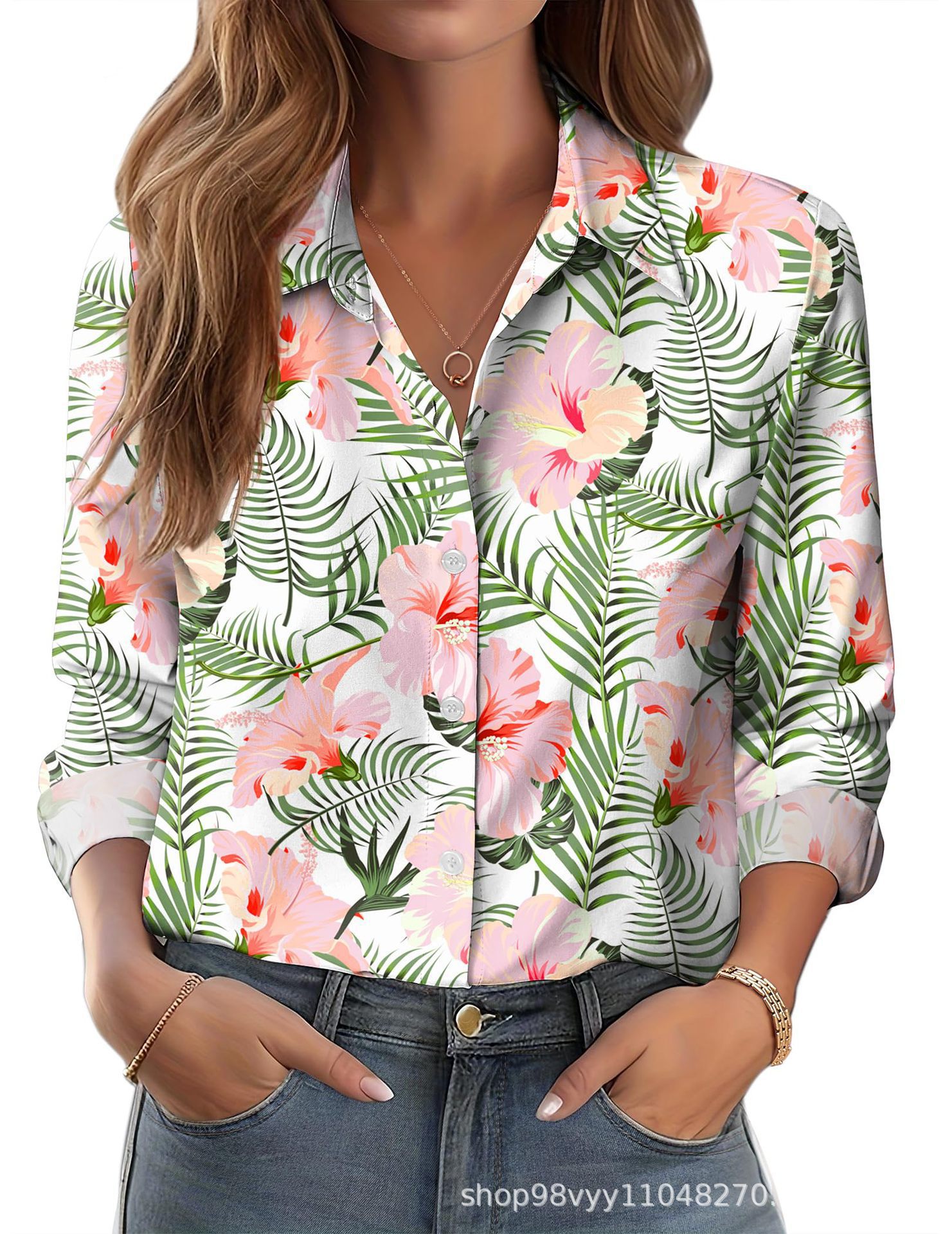 Fashion Floral Pattern Women Long Sleeve Shirts Autumn Casaul 3D Printed Street Ladies Blouse All Season Shirt Women Clothing