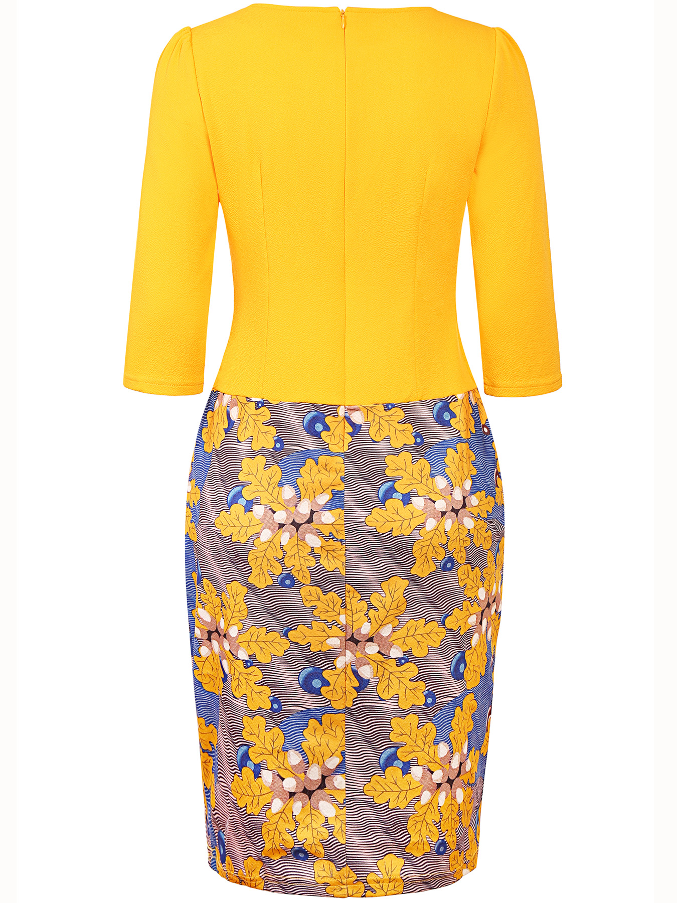 Robe fourreau élégante pour femme, motif floral patchwork, longueur genou, manches 2/3, effet deux pièces, style décontracté chic pour le bureau ou les soirées