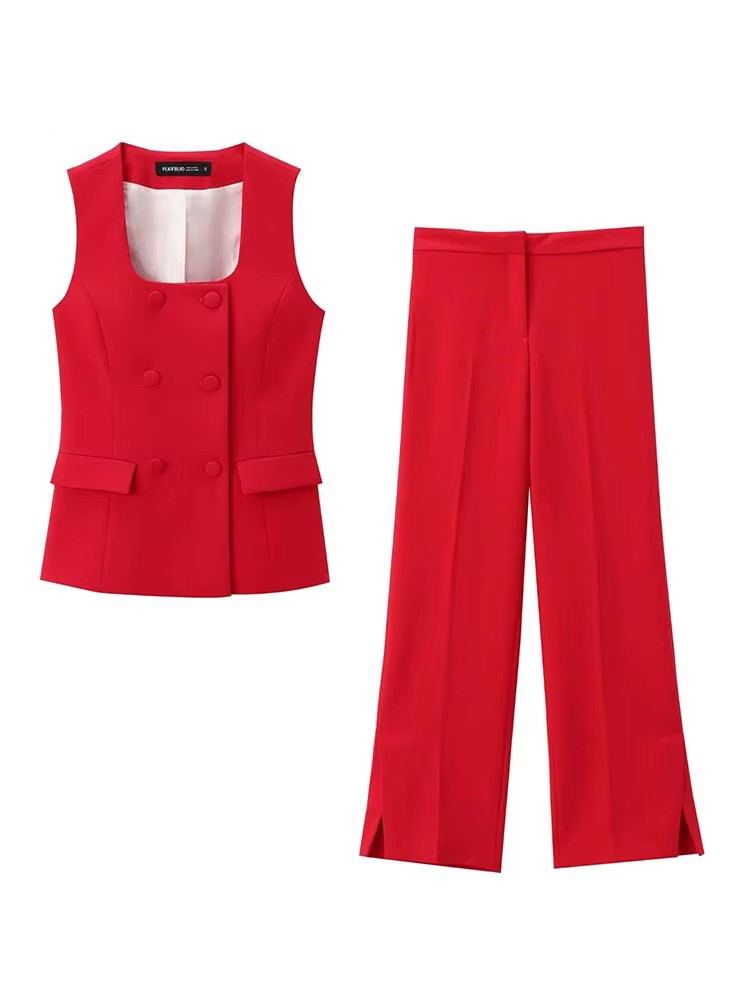 Femmes 2 pièces ensembles nouvelle mode bureau gilet haut + fendu jambe droite pantalon femmes costume formel deux pièces ensemble femmes tenue