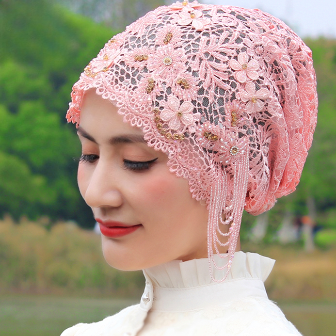 Hijabs pour femmes musulmanes perles noires Eid Ramadam prière couverture de cheveux casquettes soirée luxe Kufi chapeaux Turban Islam foulards