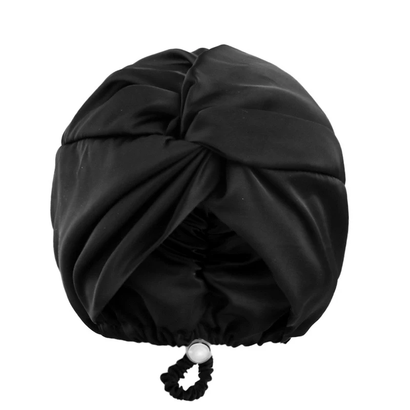 Bonnet Turban en soie de couleur unie pour femmes, Bonnet de nuit doux en Satin, soins capillaires, foulard, couvre-chef torsadé réglable