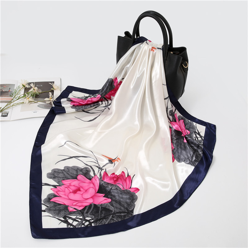 Foulard carré de luxe en Satin de soie pour femmes, châle, Hijab, ruban pour cheveux, bandeau, enveloppe de mode, Bandana, 90cm