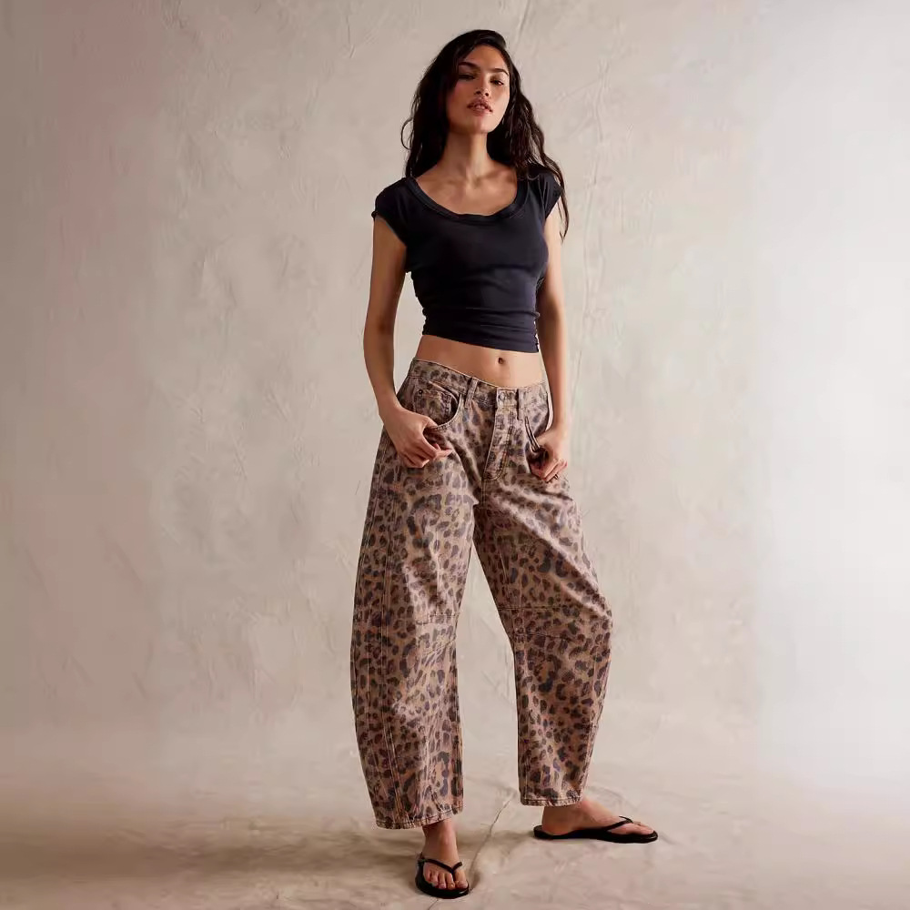 Jean long en denim de coton pour femme, pantalon décontracté taille haute, coupe courte, style bohème plage, baggy, printemps-été