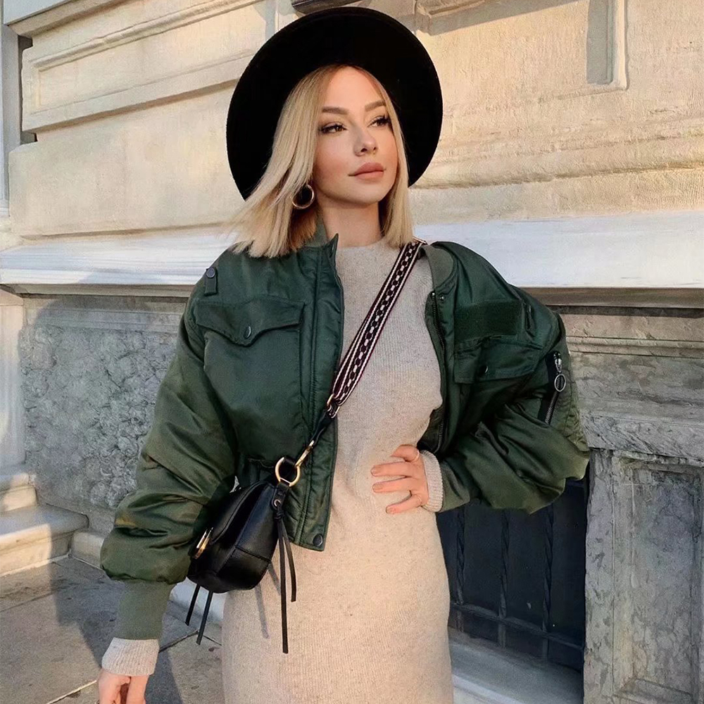 Mn-Blouson Bombardier Vert à Manches sulfpour Femme, Vêtement d'Extérieur à Fermeture Éclair, à la Mode, pour Automne et Hiver