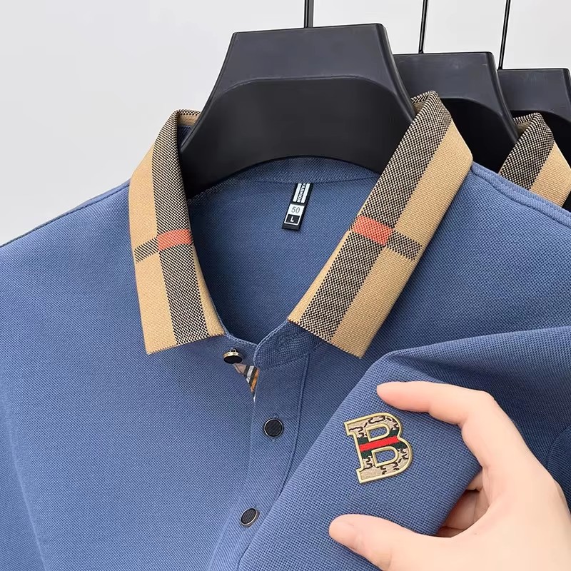 Polo à manches courtes avec logo de marque de luxe pour hommes, nouveau t-shirt d'été haut de gamme en coton et soie respirant, vêtements décontractés à la mode
