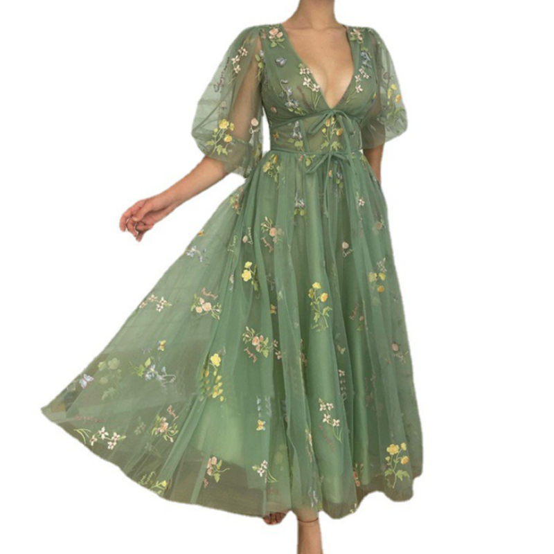 Robe longue pour femme, robe de bal, robe de mariée florale à manches bouffantes, style Y2K streetwear, taille haute, élégante pour soirée et fête