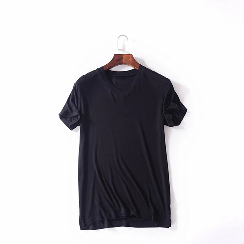 Nouveau T-shirt Modal Homme Col V Grande Taille Manches Courtes Coupe Ample Couleur Unie 2026