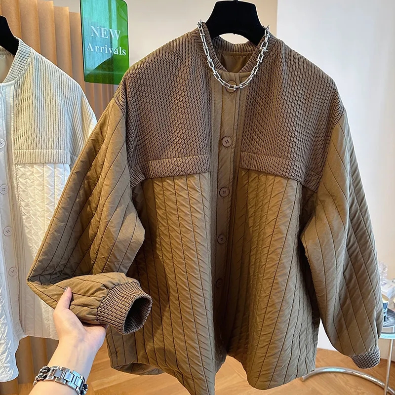 Parka en duvet de coton pour femme, design fouet, loisirs, tempérament épissé, polyvalent, rayé, manteau femme, hiver, 2023