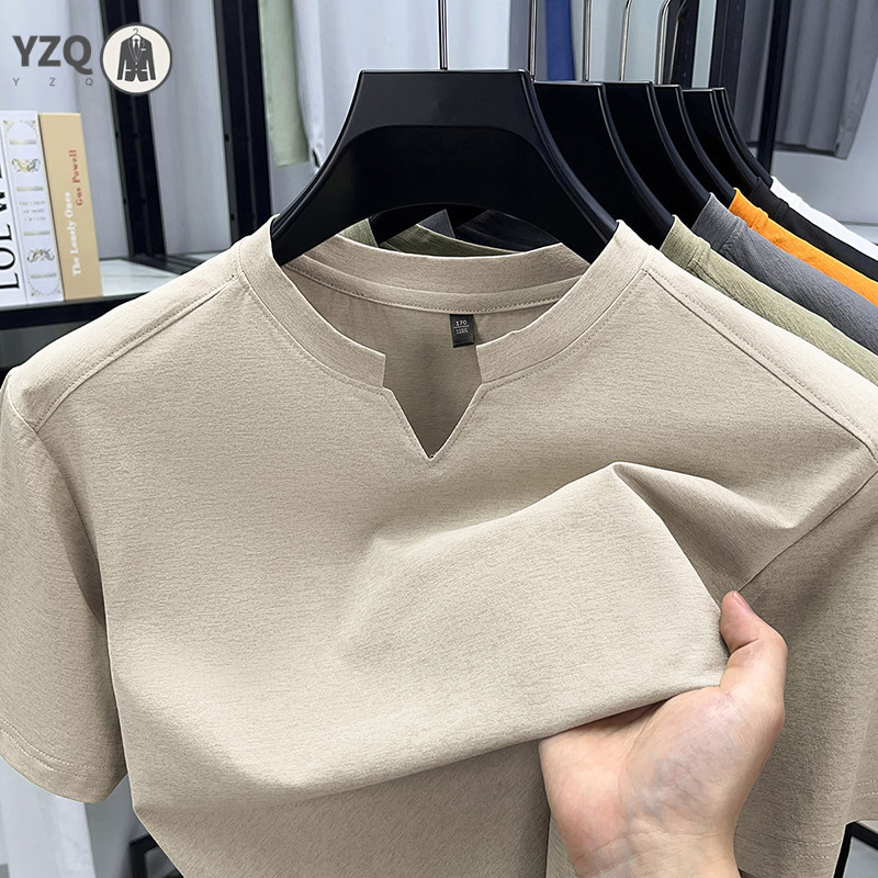 T-Shirt coréen à manches courtes et col en v pour hommes, couleur unie, décontracté, mode, confortable, polyvalent, été