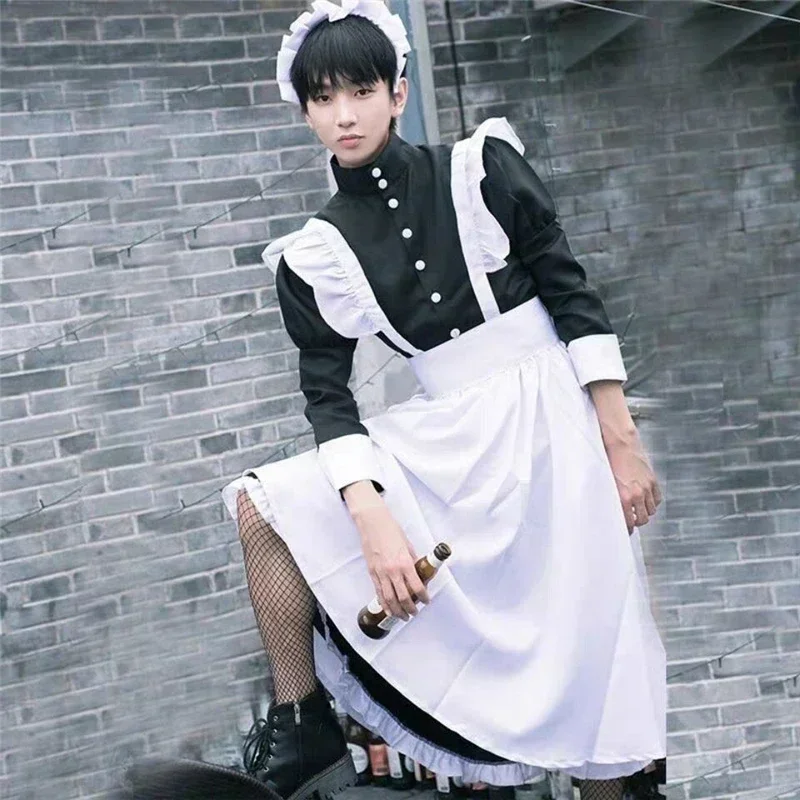 Tenue de Soubrette Halloween 2025 pour Femme, Robe Longue Tablier, Robes Lolita, Vêtements Homme, Costume Unisexe de Café, Costumes Cosplay Anime