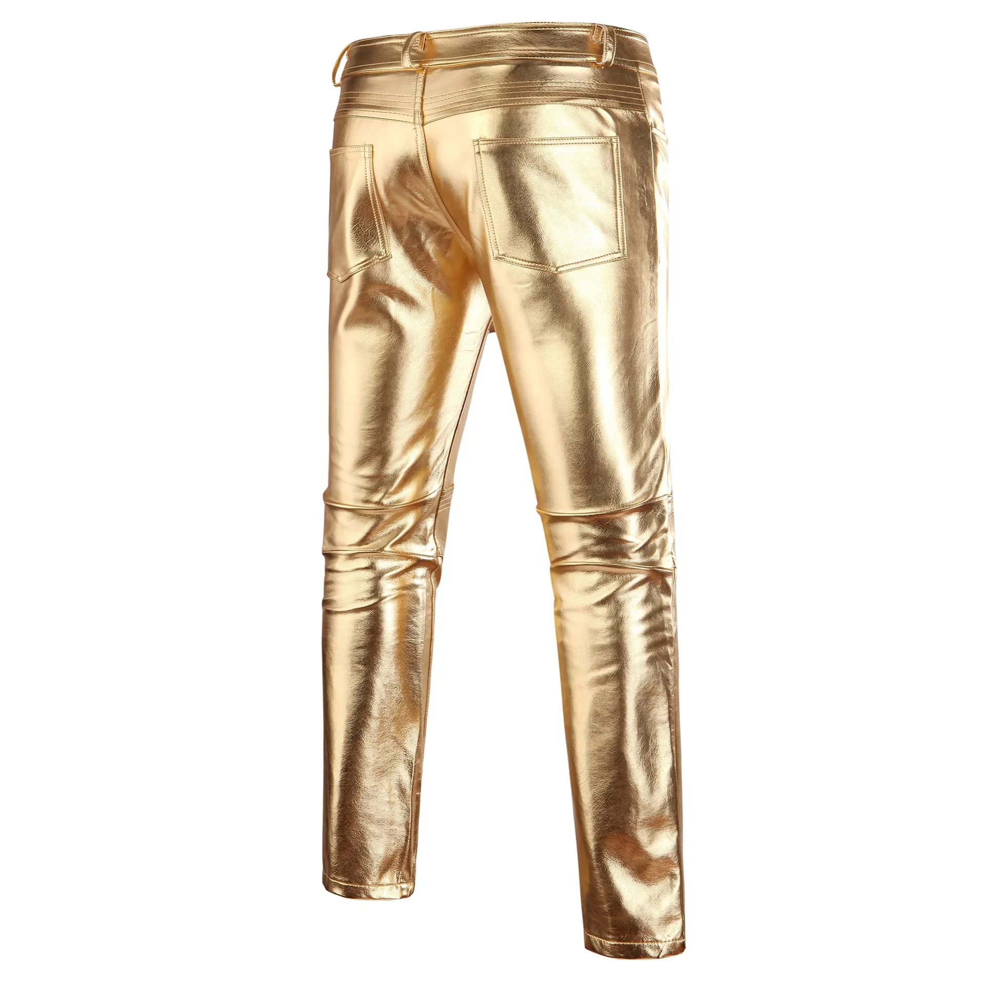 Pantalon long de performance doré pour homme, tenue de fête, pantalon argenté, streetwear, salopette