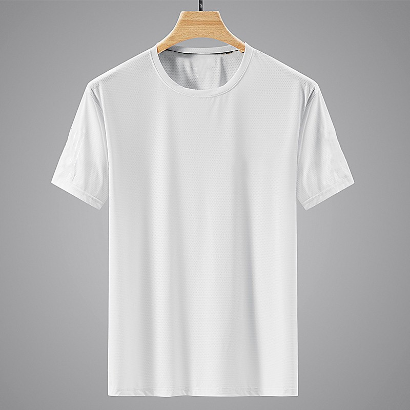 T-shirt de course à manches courtes pour hommes, haut fin en soie glacée, impression réfléchissante, séchage rapide, respirant, Fitness, sport, 5XL