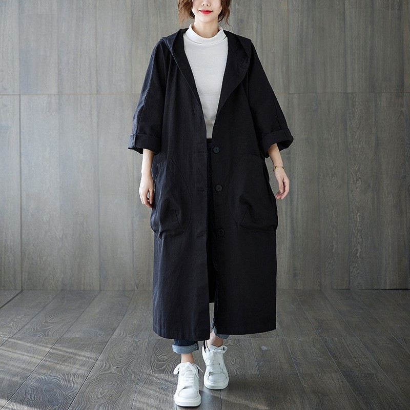 Manteau long décontracté à capuche pour femme, coupe ample et oversize, avec poches, collection automne 2026