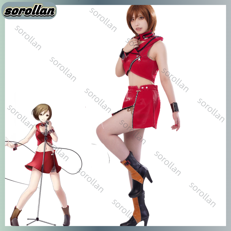 Costume de cosplay Vocaloid3 V3 MEIKO 01 Sakine Meiko, ensemble de costume en cuir rouge moulant avec col, tenue de scène Vocaloid pour Anime Comic Con