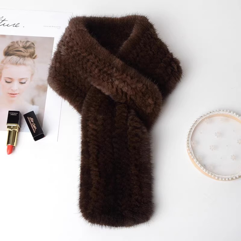 Écharpes en fourrure de vison véritable 100 % naturelle, chaudes, tricotées, pour femme, style court, châle de luxe, promotion hiver