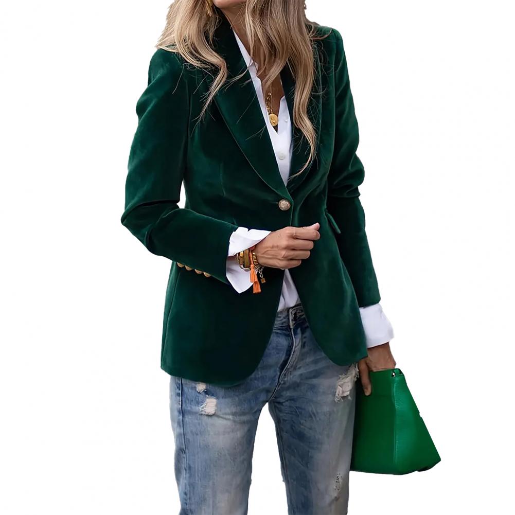 Manteau de costume en velours, manches longues, col cranté, veste de costume, bouton unique, vêtements d'extérieur de bureau, vêtements de style polyvalents