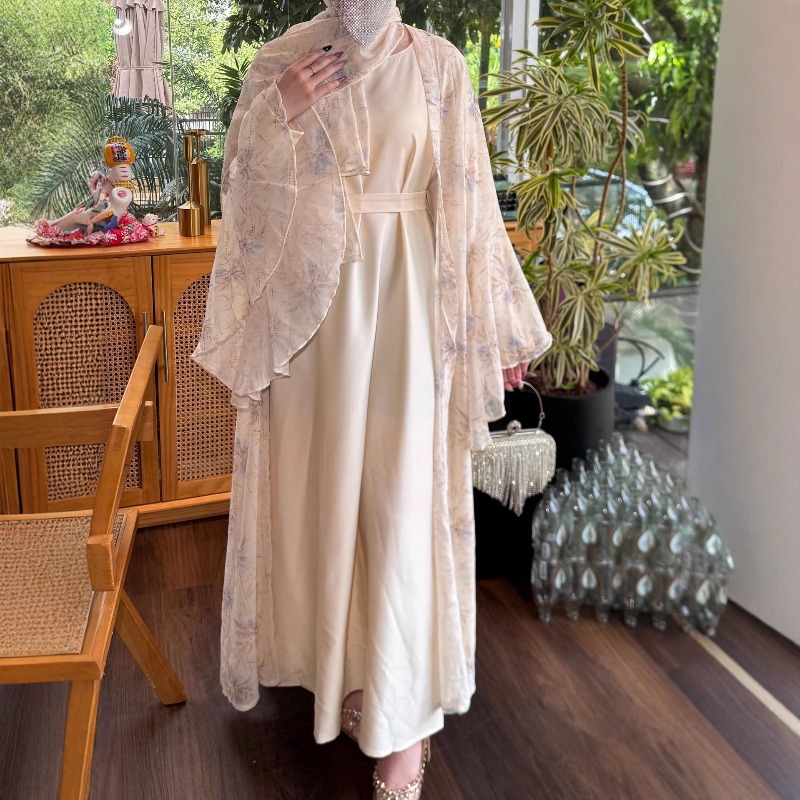 Robes de soirée 3 pièces ensemble pour femmes musulmanes Abaya avec écharpe longue Cardigan Robe robes ceintures dubaï Abayas Eid Ramadan Jalabiya