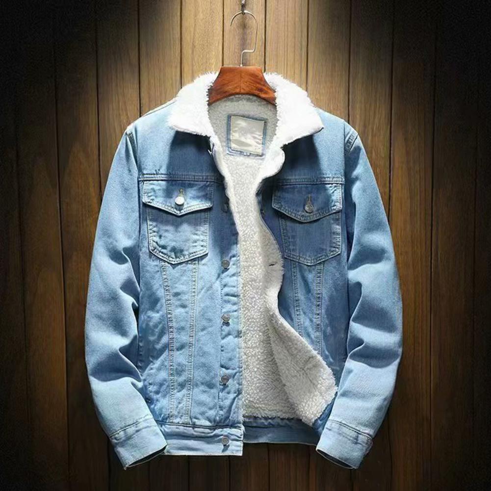 Veste en Jean épaisse pour hommes, doublure en cachemire d'agneau, couleur unie, résistant au froid, vêtements d'extérieur d'hiver, manteau en Denim à simple boutonnage, Streetwear